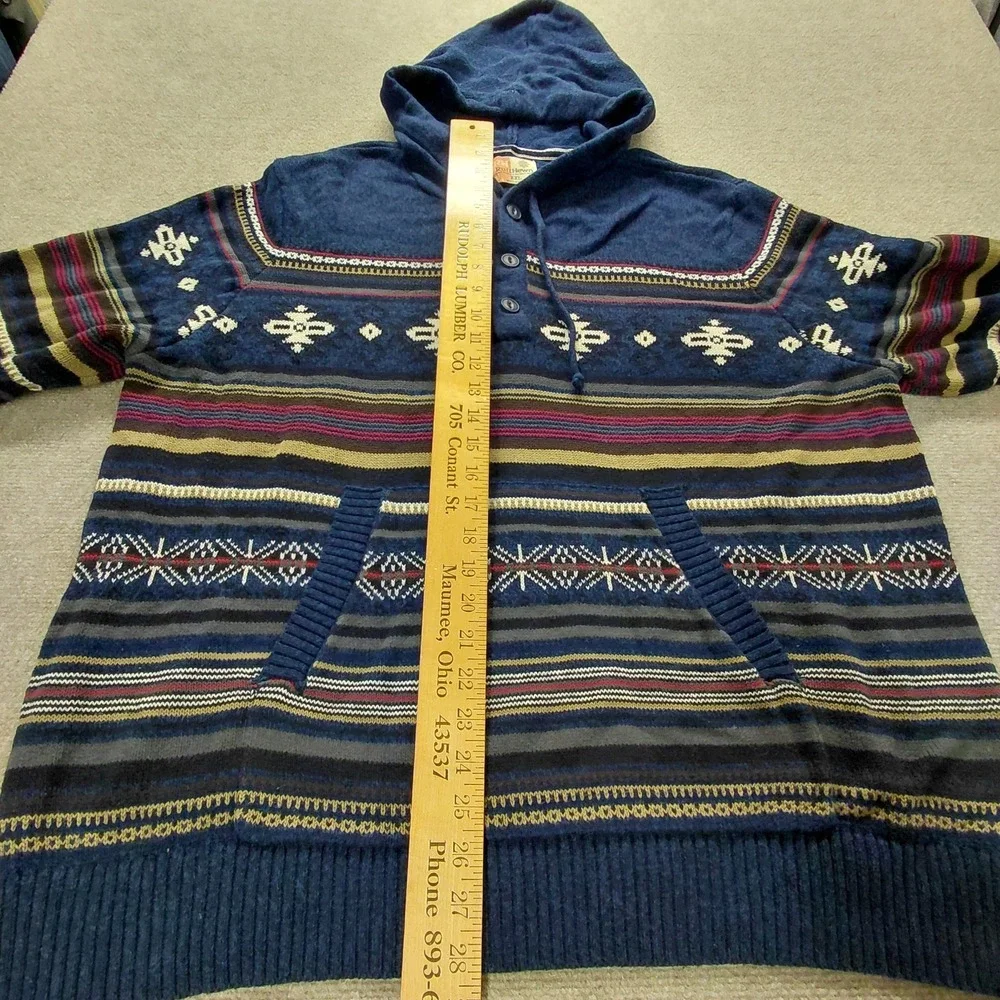 Ruff Hewn Hooded Sweater Fair Isle Knit Men's Size XXL 2XL Knit‎ Pullover Button